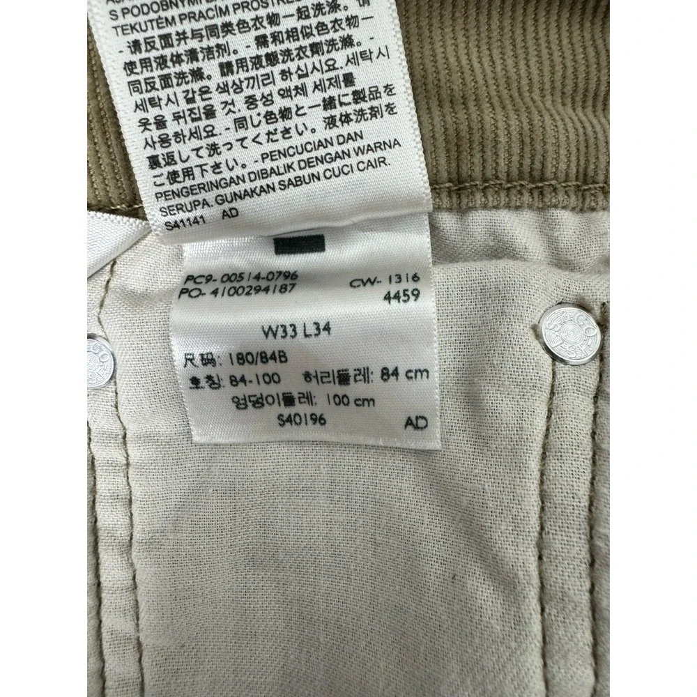 VTG Levi's Tan Corduroy Jeans Men's‎ 33x34 Straight Leg Pants Y2K Classic Grunge